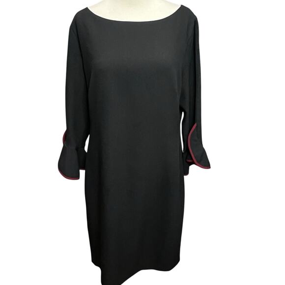 Karl Lagerfeld Sheath Dress Womens 12 Black Tulip 3/4 Sleeve Lined Modern Career - Picture 1 of 16